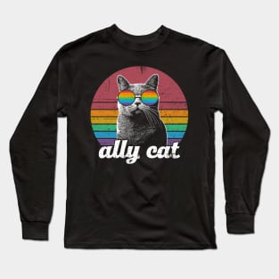 Ally Cat LGBT Rainbow Flag Long Sleeve T-Shirt